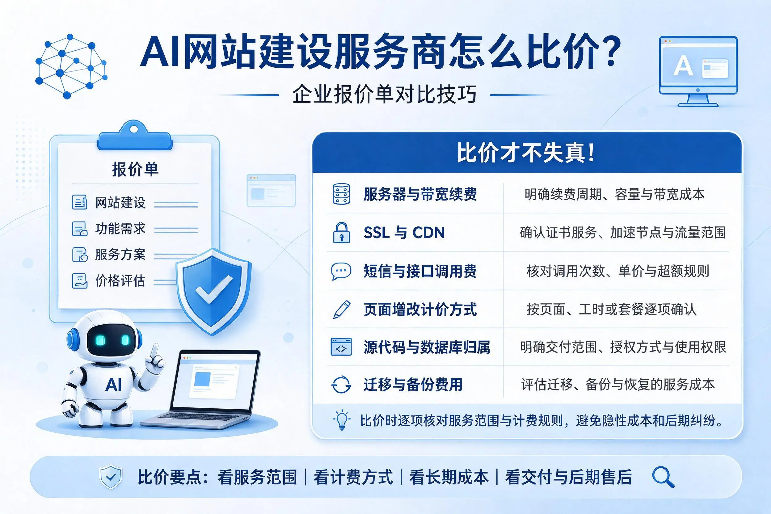 AI网站建设服务商怎么比价？白银企业报价单对比技巧